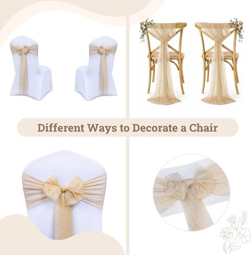 Pack of 75 Chiffon Chair Sashes for Wedding & Event Décor - Champagne Gold - Image 4