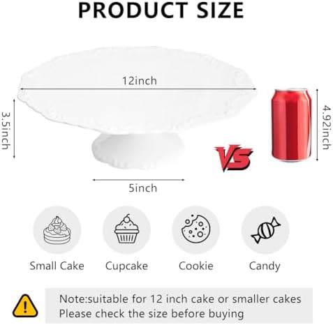 12 Inch Cake Stand for 10 Inch Cakes, Porcelain Wedding Cake Stand for Party, Round Dessert Cake Display Stand Plate - Elegant White Cake Pedestal Stand for Birthday, Baby Shower, Christmas, and Party Display (12 Inch) - Image 2