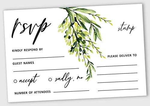 50 Blank RSVP Cards with White Envelopes-Greenery Style Response Card-RSVP for Wedding-Rehearsal Dinner-Baby Shower-Bridal Shower-Engagement Party Invitations by Inkdotpot