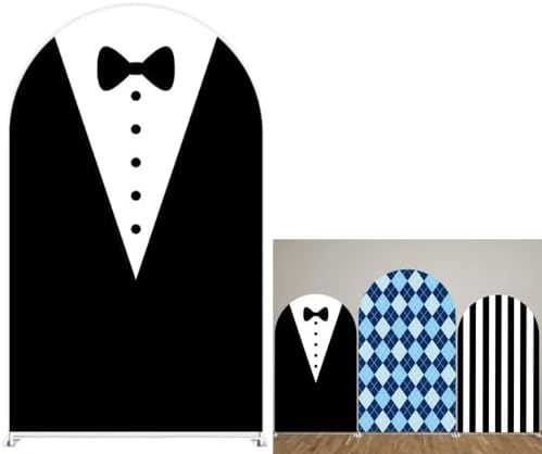 Father Boss Black Suit Bow Tie Arch Backdrop Cover for Boys Birthday Party Arched Stand Stretchy Fabric Covers Baby Shower Cake Banquets Parties Supplies Decorations3.3x6.5FT by ellteecz