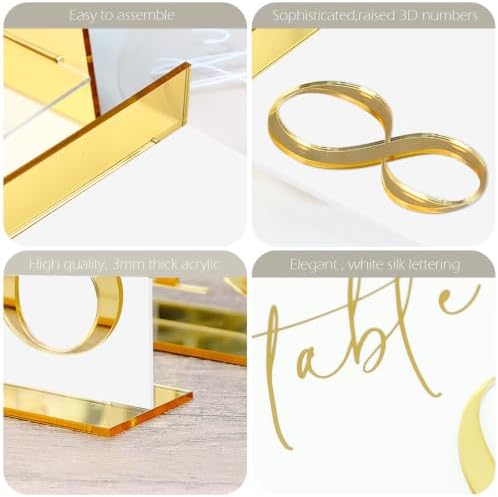 HOODO White Arch Acrylic Wedding Table Numbers 1-15 with Stands, 5"x7" Arched Acrylic Signs with 3D Gold Numbers, White 3D Table Numbers for Wedding Reception - Image 3