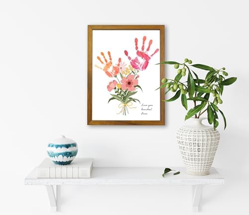 TwoDays Flower Bouquet Handprint Art Craft DIY Kit, Unique Gifts for Mom from Daughter or Son for Mother's Day Birthday Christmas, Gift for Grandma. (Floral-1, Brown) - Image 6
