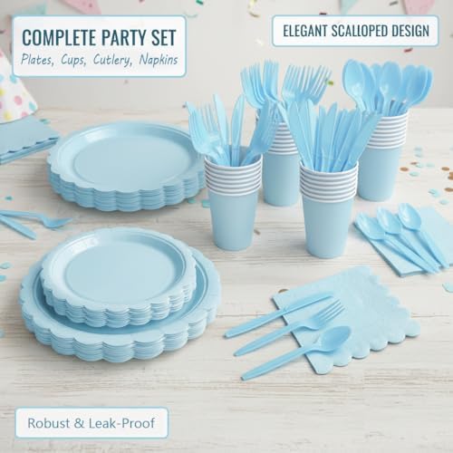 Nihaoya 700PC Blue Disposable Paper Plate set Party Supplies for 100 - Image 5