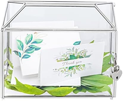 NCYP Small 10.2 x 5.9 x 7.9 Inches Silver Glass Cards Box with Slot and Lock for Micro Wedding, Birthday Party - Geometric Card Holder, Home Decorative, Slot Length 6.3'' (Glass Box Only) by NCYP