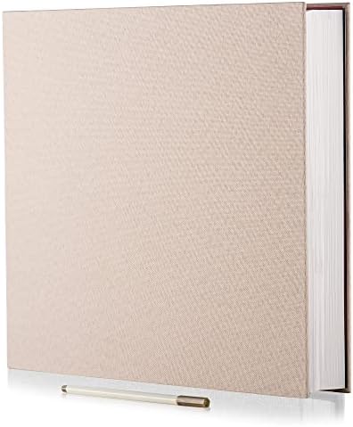 Large Photo Album Self Adhesive 4x6 8x10 10x12 13"x12.8" Magnetic Scrapbook 12.6"x11" Inch 40 Pages Linen Cover Beige DIY Photo Album with A Metallic Pen and Plastic Board by HoneyTolly