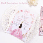 25 PCS Pink Personalized Glitter Laser Cut Wedding Invitation Pockets - Image 3