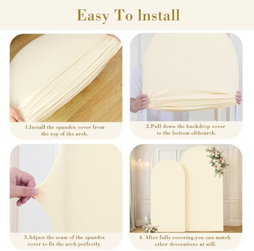 Beige Arch Backdrop Cover Set of 2-7.2 and 6ft Beige Arch Covers Stretchy Backdrop Spandex Wedding Balloon Arch Stand Covers for Baby Shower Birthday Party Bridal Shower Banquet Photo Background - Image 6