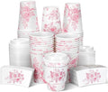 Vesici 60pcs 14oz Pink Disposable Coffee Cups with Lids and Sleeves Pink Toilet Coffee Cups Botanical Floral Paper Cup for Summer Birthday Weddings Bridal Shower Tea Party Supplies by Vesici