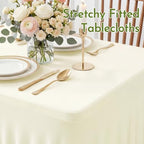 4Pack Ivory Spandex Tablecloth for 8FT Rectangle Table,Table Skirt - Image 5