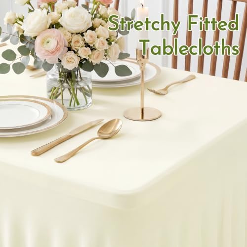 Ivory Spandex Tablecloth for 8FT Rectangle Tables, Table Skirt - Image 5