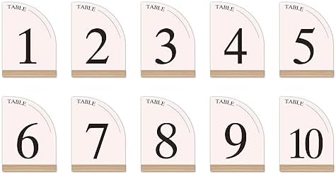 Hanna Roberts Minimal Curved Wooden Table Number Sign with Wooden Base | For Wedding Reception, Restaurants, Rehearsal Dinner, Events and Party (Set of 10, 1-10) (Set of 10, 1-10, Pink) - Image 2