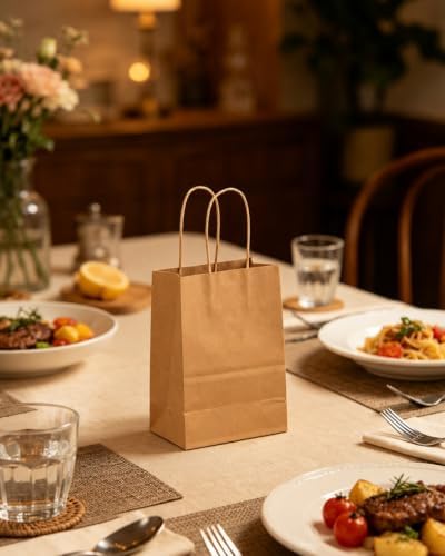qiqee 200-Packs Brown Paper Gift Bags with Handles Bulk 4.5"x2.5"x6" Mini Size Paper Bags Multiple Uses - Image 6