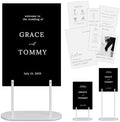 White Wedding Welcome Sign Stand with Holder - Elegant Metal Easel Display for Seating Chart, Reception Signs, Welcome Board - 30+ Customizable designs for Baby, Bridal Shower - Versatile Party Sign Holder by kiniu