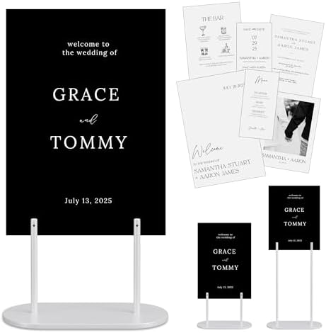 White Wedding Welcome Sign Stand with Holder - Elegant Metal Easel Display for Seating Chart, Reception Signs, Welcome Board - 30+ Customizable designs for Baby, Bridal Shower - Versatile Party Sign Holder by kiniu