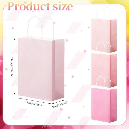 Tenceur 100 Pcs Pink Gradient Gift Paper Kraft Bags with Handle Party Favor - Image 2