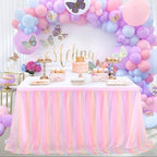 Pastel Rainbow Pink Table Skirt Ruffle Mermaid Party Tablecloth for Rectangle Table Tables or Round Tables 14ft Birthday Party Baby Shower Decorations - Image 4