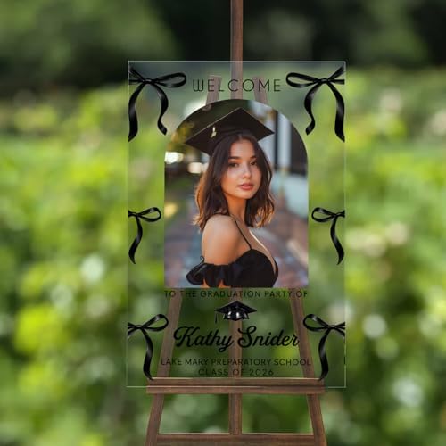 Personalized Graduation Yard Sign with Photo, Custom Class of 2026 Graduation Sign for Outdoor Lawn Decor, Clear Acrylic or Frosted, Waterproof Display with Elegant Bow Design - Image 5