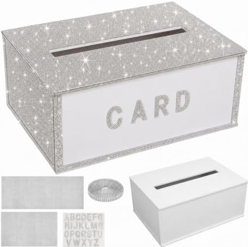 Queekay DIY Rhinestone Wooden Wedding Card Box with Slot Lid Letter Sticker - Image 2