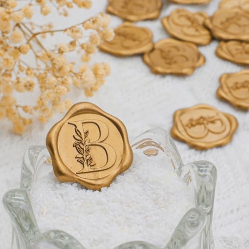 SWANGSA 200 Pack Letter B Wax Seal Stickers, Antique Gold Botanical Leaves Initial Alphabet Self-Adhesive Wax Stickers for Wedding Party Invitation Envelope - Image 3