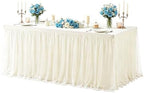Besutolife Ivory Table Cloth Rectangle 6ft Elastic Fitted Tulle Tablecloth Stretch Spandex Rectangular Table Cover with Ruffle Skirt for Wedding Birthday Baby Shower Party Banquet Dessert Table Decor by Besutolife
