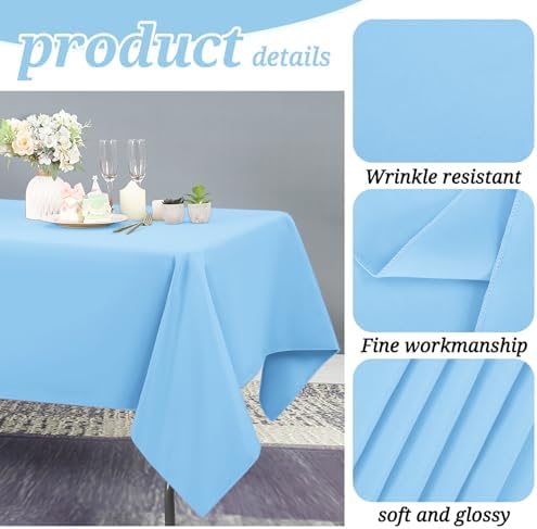 YMHPRIDE 6 Pack Light Blue Tablecloth 60 x102 inch Polyester Table Cloth for 6 Foot Rectangle Tables, Stain and Wrinkle Resistant Washable Fabric Polyester Table Covers for Wedding Party Banquet - Image 3