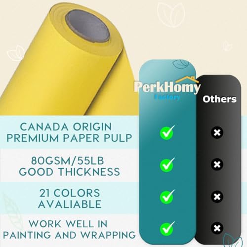 PerkHomy 36" x 2,400" (200') Lemon Yellow Kraft Paper Roll for Craft Bulletin Board Paper Art Table Covering Crafting Gift Wrapping Bouquet Packing Parcel 80GSM 55LB (Lemon Yellow, 36" x 200') - Image 3