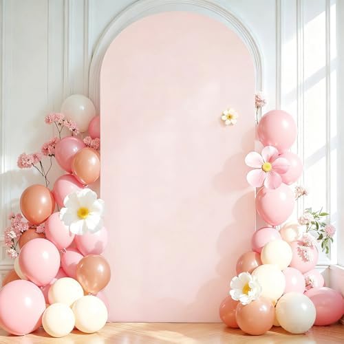7.2FT Pale Pink Arch Backdrop Cover - Polyester Fitted Wedding Arch Stand Covers Round Top Chiara Arch Backdrop Cover for Birthday Party Banquet Photo Background Decoration - Image 2