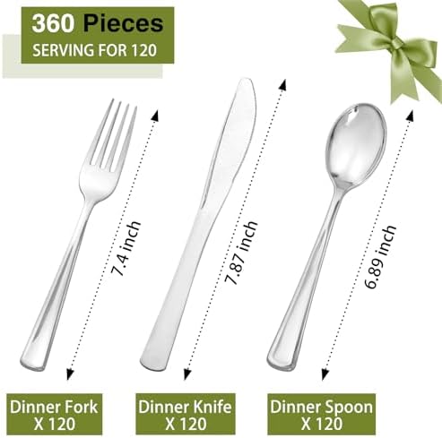 Supernal 360Pcs Silver Plastic Silverware Set Heavy Duty Disposable Cutlery - Image 3