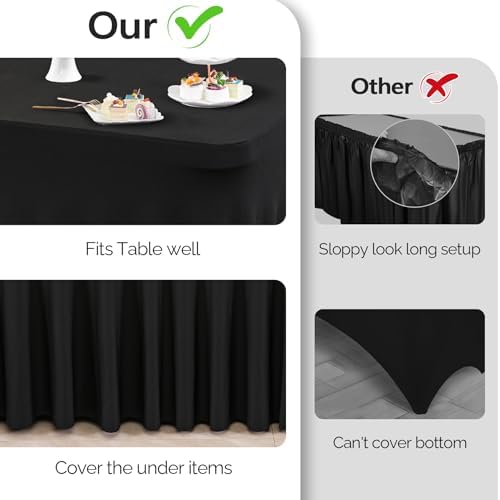 Wish Care 12 Pack Black Spandex Table Clothes for 6 Foot Rectangle Tables, 6FT Wrinkle Free Fitted Tablecloths Ruffles Design Table Cloth for Party, Banquet, Wedding and Events - Image 7