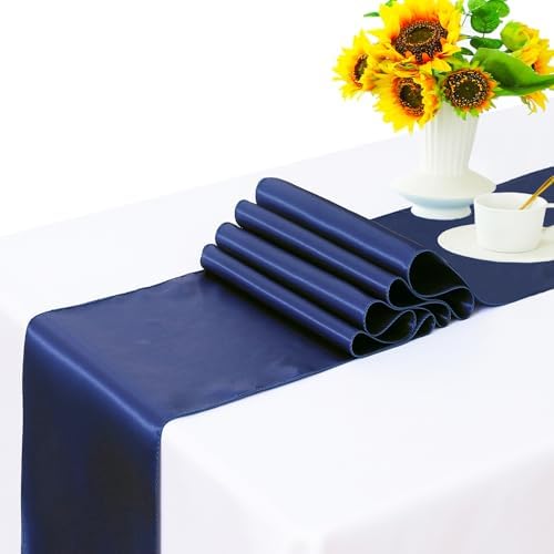 Pack of 50 Navy Blue Satin Chair Sashes Bows 7x108 Inch Chair Ribbons - Image 2