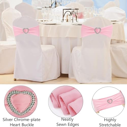 Light Pink Chair Sashes for Wedding 50Pcs Spandex Pink Sashes for Chairs Covers Stretch Chair Sashes Band with Heart Buckle Slider Wedding Sashes Bows for Banquet Party Decorations - Image 3