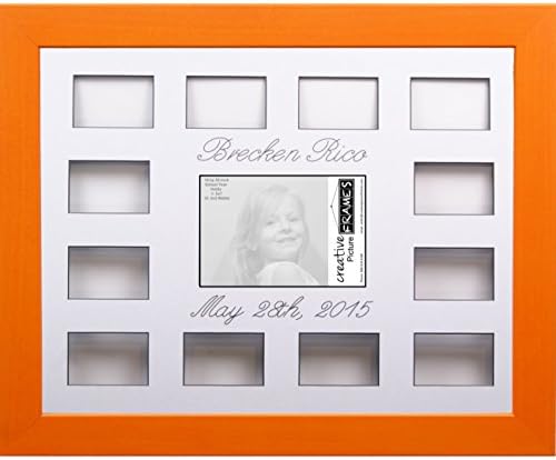 Creative Picture Frames Custom Calligraphy 12 Month Timeline Newborn Collage 18 By 22-Inch Picture Frame With White Mat And Wall Hangers, Candy Wash Orange by CreativePictureFrames