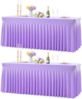Purple Table Cloth for 8 Foot Rectangle Tables Fitted Stretch Spandex Table Cover with Skirt 8ft Baby Shower Birthday Party Banquet Ruffle Lavender Tablecloth Wedding Table Cloths Desk Skirt, 2 Pack by LittleFunny