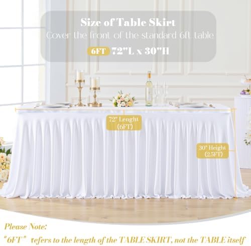 2 Panels White Desk Skirt for Teacher Desk 6ft Table Skirts for Rectangle Tables 6ft Spandex Curtain Table Skirt for Classroom Ruffle Fabric Tablecloth for Party Wedding Baby Shower Decorations - Image 6