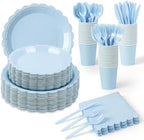 350 Pcs Light Blue Paper Plates and Napkins Set, Serves 50 by LisonTops