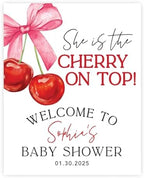 Andaz Press Personalized She's The Cherry on Top Baby Shower Decorations, Custom Coquette Bow Cherry Themed Party Decorations Baby Shower Welcome Sign Decor, 16x20 Inch by AndazPress