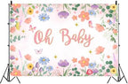 12x8FT Baby Shower Backdrop Oh Baby Sign Spring Flower Butterfly Mushroom Background for Boys Girls Kids Gender Reveal Party Decorations Family Photo Booth Props - Image 4