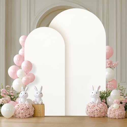 2 Set-6.6FT, 5FT Ivory Arch Backdrop Cover,Spandex Fitted Wedding Arch Stand Covers Round Top Chiara Arch Backdrop Stands Cover for Birthday Party Banquet Photo Background Decoration - Image 6