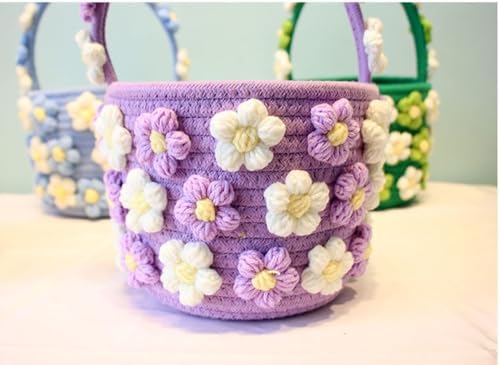 Handwoven 3D Floral Basket with Handle 12" × 7" × 6" - Image 6