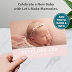 Let's Make Memories Personalized Baby Announcement Cards - Birth, Adoption - Boy, Girl - Premium Quality Custom Photo Cards for Mailing - 5x7 - Includes White Envelopes - Formal Introduction - 50 ct - Image 2