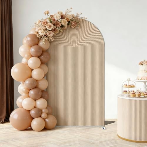 Double-Sided Arch Frame Fabric Cover Beige White Ripples Arched Panel Stand Cover for Wedding Birthday Baby Shower Parties Decoration (Beige-HP463,3X6.5ft) by AOSTO