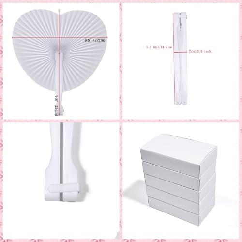 150 Pcs White Heart Paper Fans - Image 2