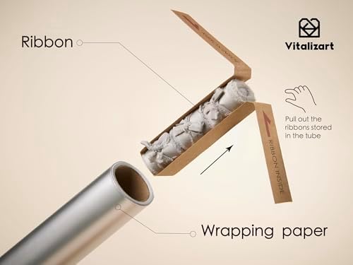 Vitalizart Matte Metallic Silver Wrapping Paper Set 30" Ribbons & Gift Tags - Image 3