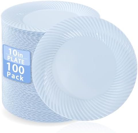 IOOOOO 100Pcs 10" Blue Plastic Dinner Plates, Heavy Duty Disposable Plates by I00000