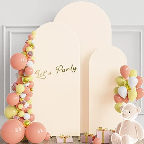 Wokceer Arch Backdrop Cover Arch Covers Strethy Backdrop Set of 3 Beige - Image 3