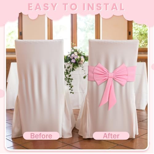10 Pcs Spandex Chair Sashes Elastic Bows for Wedding Party, Pink - Image 3
