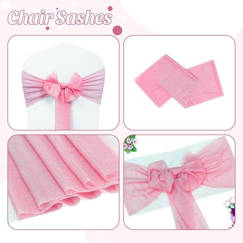 MDS Pack of 125 Chiffon Chair Sashes for Wedding & Event Décor - Coral - Image 5