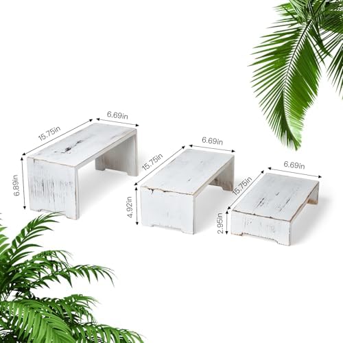 DAOYOUSKY Set of 3 Wooden Rustic Cupcake Stand for 24 Cupcakes, Stepped Wood Display Stand for Weddings, Tiered Party Buffet Table Display Nesting Riser for Food , Dessert, Cookie, Craft Show, White - Image 5