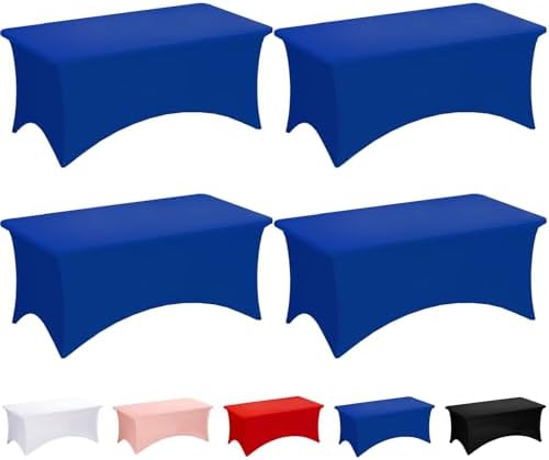 Fixwal 4 Pack 6FT Royal Blue Tablecloth Rectangle Spandex Table Cover by Fixwal