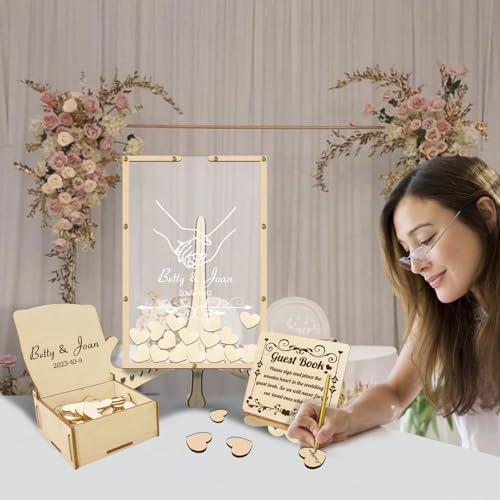Personalized Guest Book Sign Drop Top Wooden Frame for Baby Shower Birthday Party Wedding Decoration, Customize Wedding Guest Book Alternative, 50-100 Hearts - Image 2